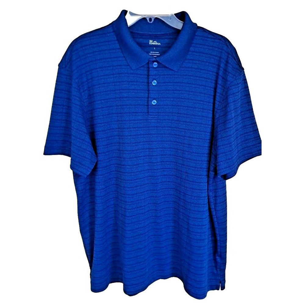 Marc Edwards Golf Polo  Men's Large‎ Dark Blue 3 Button Short Sleeve Polyester